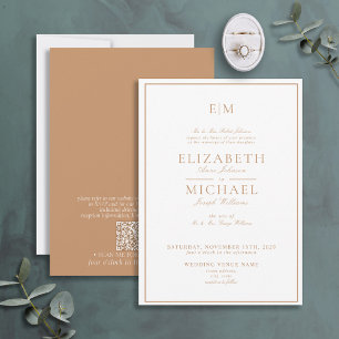 QR Code Terracotta Classic Script Monogram Wedding Invitation