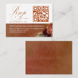 QR Code Terracotta Floral Wedding RSVP Enclosure Card