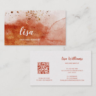 QR Code Terracotta Gold Watercolor Background Busi Business Card