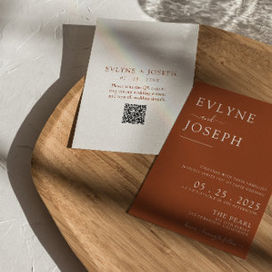 QR Code Terracotta Minimalist Boho Modern Wedding Invitation