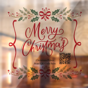 Qr code Trendy Holiday Merry Christmas Wreath  Window Cling