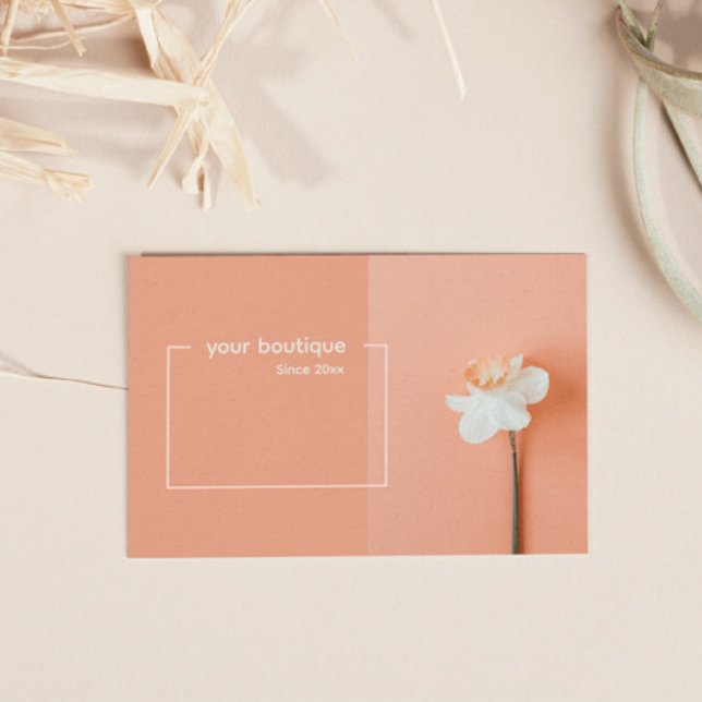QR Code Trendy Peach Flower Minimal Boutique Business Card (Creator Uploaded)