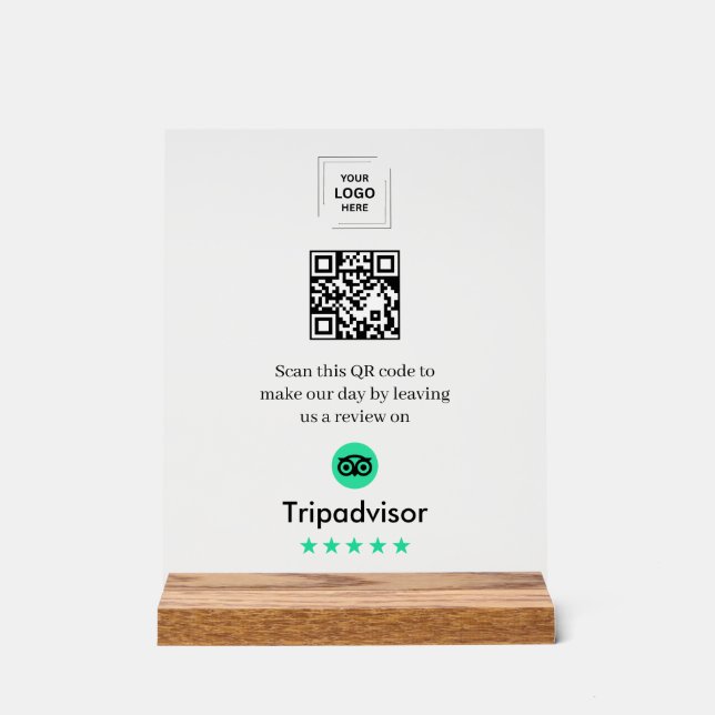 QR Code Tripadvisor Review Acrylic Tabletop Style Sign (Front)
