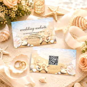 QR Code Tropical Beach Starfish Wedding Website Enclosure Card