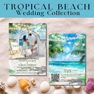 QR Code Tropical Beach Wedding Destination Invitation