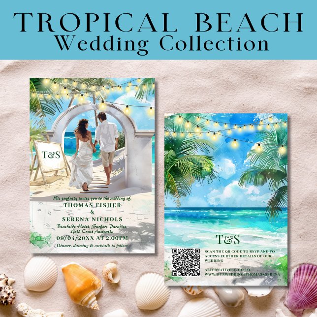 QR Code Tropical Beach Wedding Destination Invitation (Creator Uploaded)