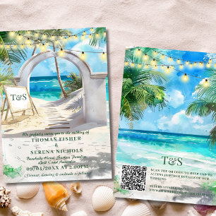 QR Code Tropical Beach Wedding Destination Invitation