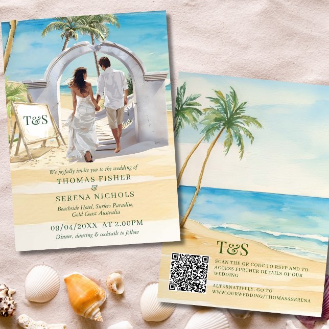 QR Code Tropical Beach Wedding Destination Invitation (Creator Uploaded)