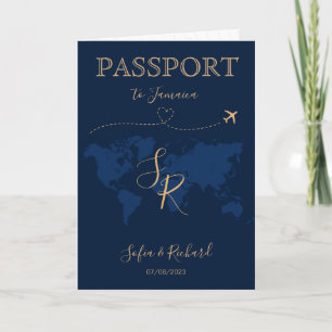 QR Code Tropical Beach Wedding  Passport World Map Invitation