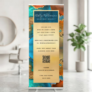 QR Code Turquoise Gold Orange Agate Watercolor Retractable Banner