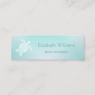 QR Code Turquoise White Turtle Beach Themed Mini Business Card