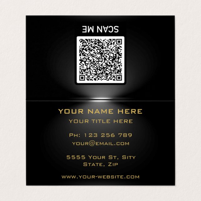 QR code Under Spotlight Black Gold Business Card  (Outside Unfolded)
