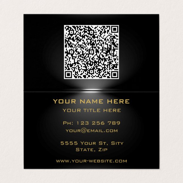 QR code Under Spotlight Golden Black Business Card (Outside Unfolded)