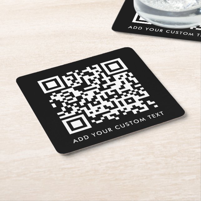 QR Code Upload | Black Minimalist Simple Scan Me Square Paper Coaster (Angled)