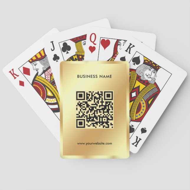 QR Code Upload Business Logo Glamour Gold Playing Cards (Back)