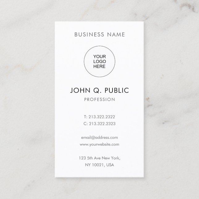 QR Code Upload Logo Modern Elegant Simple Vertical Business Card (Front)