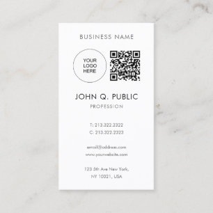 QR Code Upload Your Own Logo to Modern Minimal Business Card