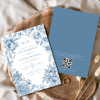 QR Code Victorian French Dusty Blue Wedding