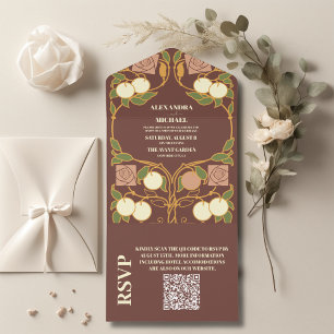 QR Code Vintage  Art Nouveau Wedding All In One Invitation
