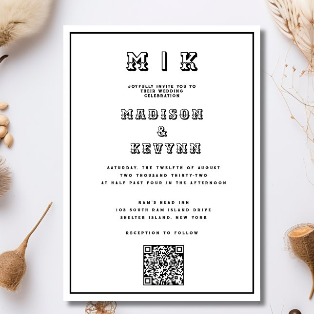 Qr Code Vintage Black & White Wedding  Invitation (Creator Uploaded)