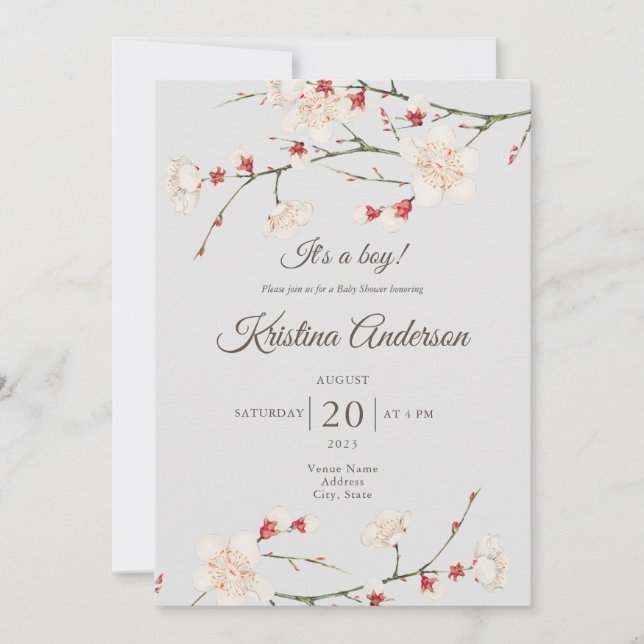 QR Code Vintage Blossom Boy Baby Shower Invitation (Front)