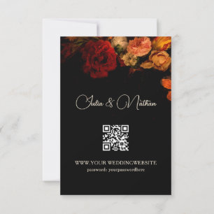 QR Code Vintage Dark Floral Wedding RSVP Card