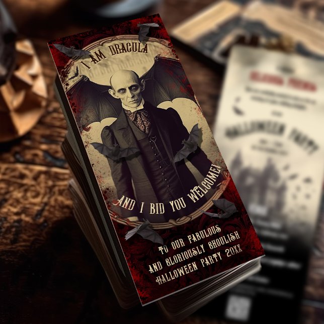 QR Code Vintage Dracula Vampire Bats Halloween Invitation (Creator Uploaded)