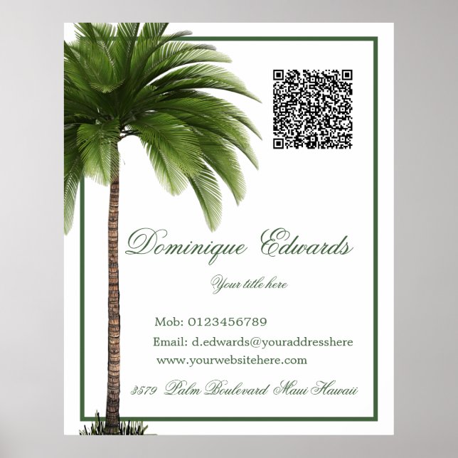QR Code Vintage Palm Tree Tropical Elegant  Poster (Front)