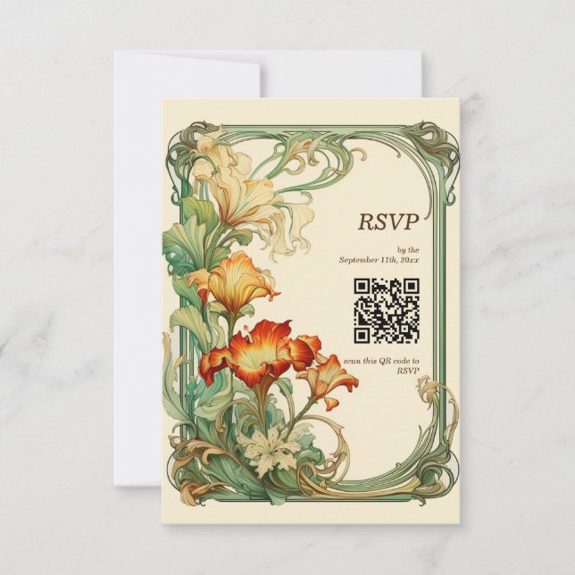 QR code Vintage Retro Art Nouveau Botanical RSVP (Front)