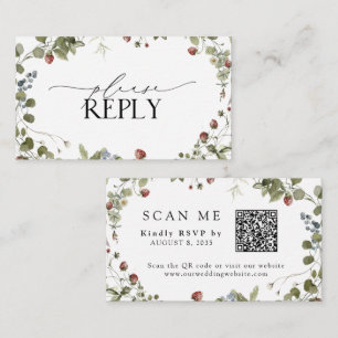 QR Code Vintage Strawberry Watercolor RSVP Shower Enclosure Card