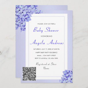 QR Code Violet Flowers Baby Girl Shower Invitation