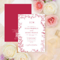 QR Code Vivid Magenta Elegant Monogram Wedding
