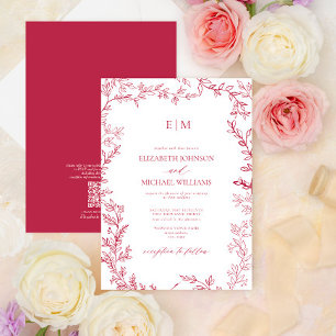 QR Code Vivid Magenta Elegant Monogram Wedding Invitation