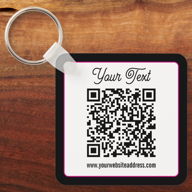 QR Code w/Script Cursive Handwriting Key Ring (Front)