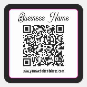 QR Code w/Script Cursive Handwriting Square Sticker