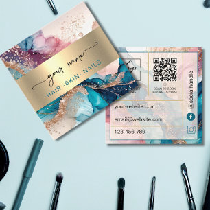 Qr Code watercolor and faux gold foil Square Business Card