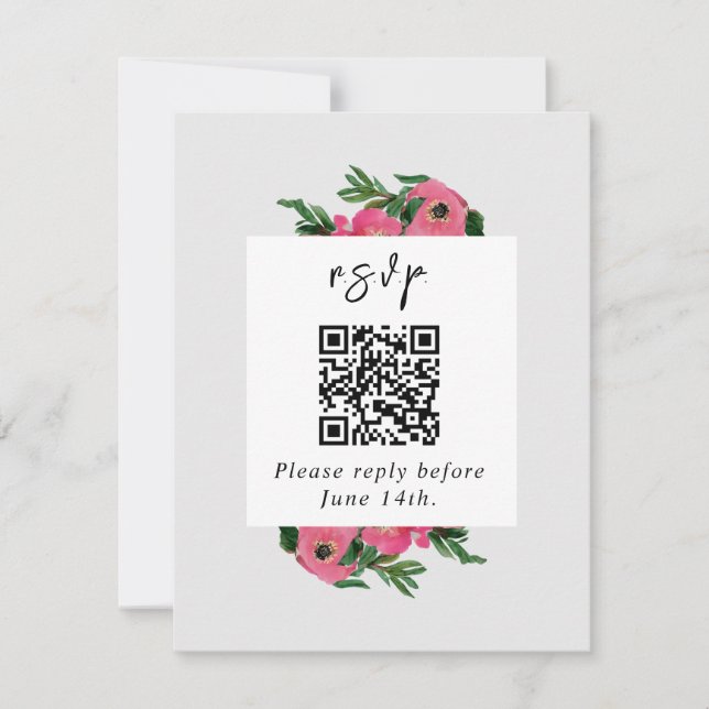 QR Code Watercolor Anemone Wedding RSVP (Front)