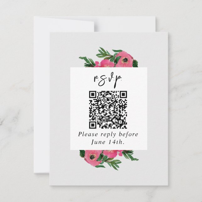 QR Code Watercolor Anemone Wedding RSVP Card (Front)