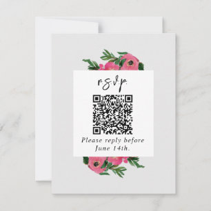 QR Code Watercolor Anemone Wedding RSVP Card