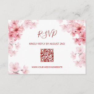 QR Code   Watercolor Cherry Blossom RSVP Enclosure Card