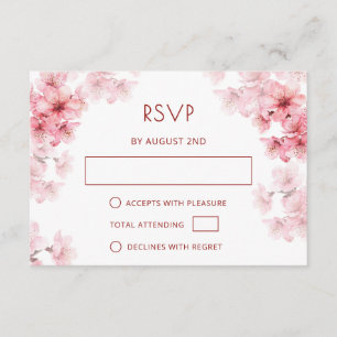 QR Code Watercolor Cherry Blossom RSVP Enclosure Card