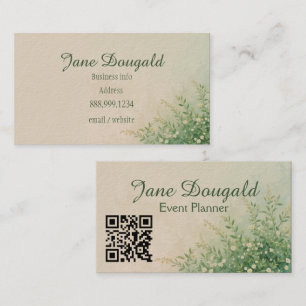 QR Code Watercolor Pastel Botanical Greenery Business Card