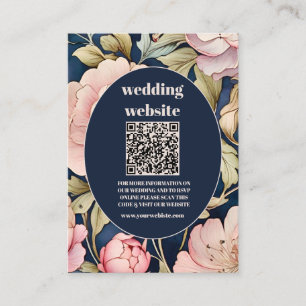 QR Code Watercolor Pink Peony  Art Nouveau Wedding Enclosure Card