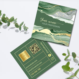 Qr Code Watercolor Sage Green Gold Square Business Card