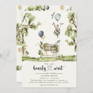 QR Code We Can Bearly Wait Woodland Baby Shower  Invitation