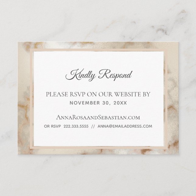 *~* QR code Website AR2 Marble Wedding RSVP Enclosure Card (Front)