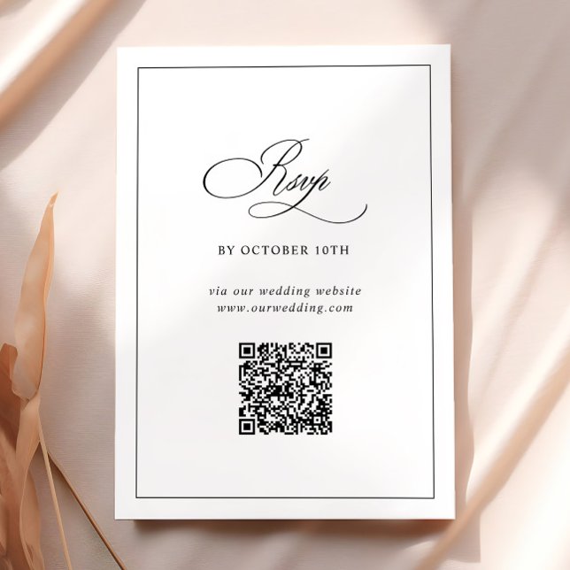 QR Code Website Classic Black & White Wedding RSVP Enclosure Card (Creator Uploaded)
