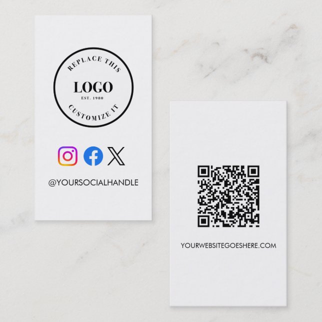 QR code website Custom logo Business Social Media  Card (Front/Back)