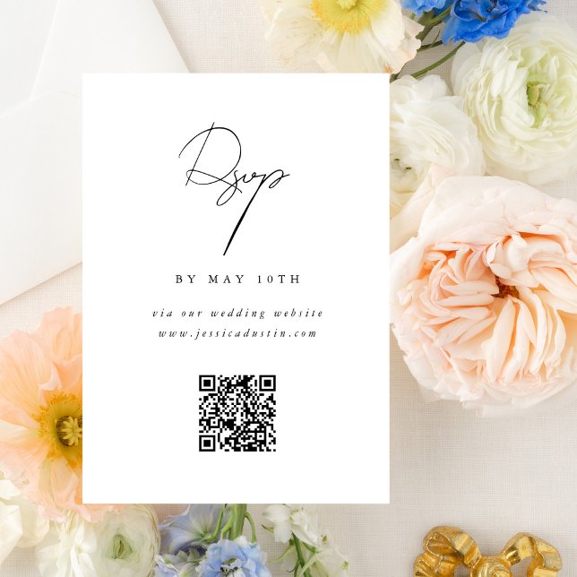 QR Code Website Elegant Minimalist Script Black RSVP Card (Creator Uploaded)