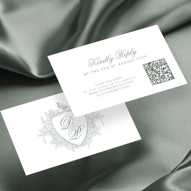 QR code website monogram sage green wedding Enclosure Card (Creator Uploaded)